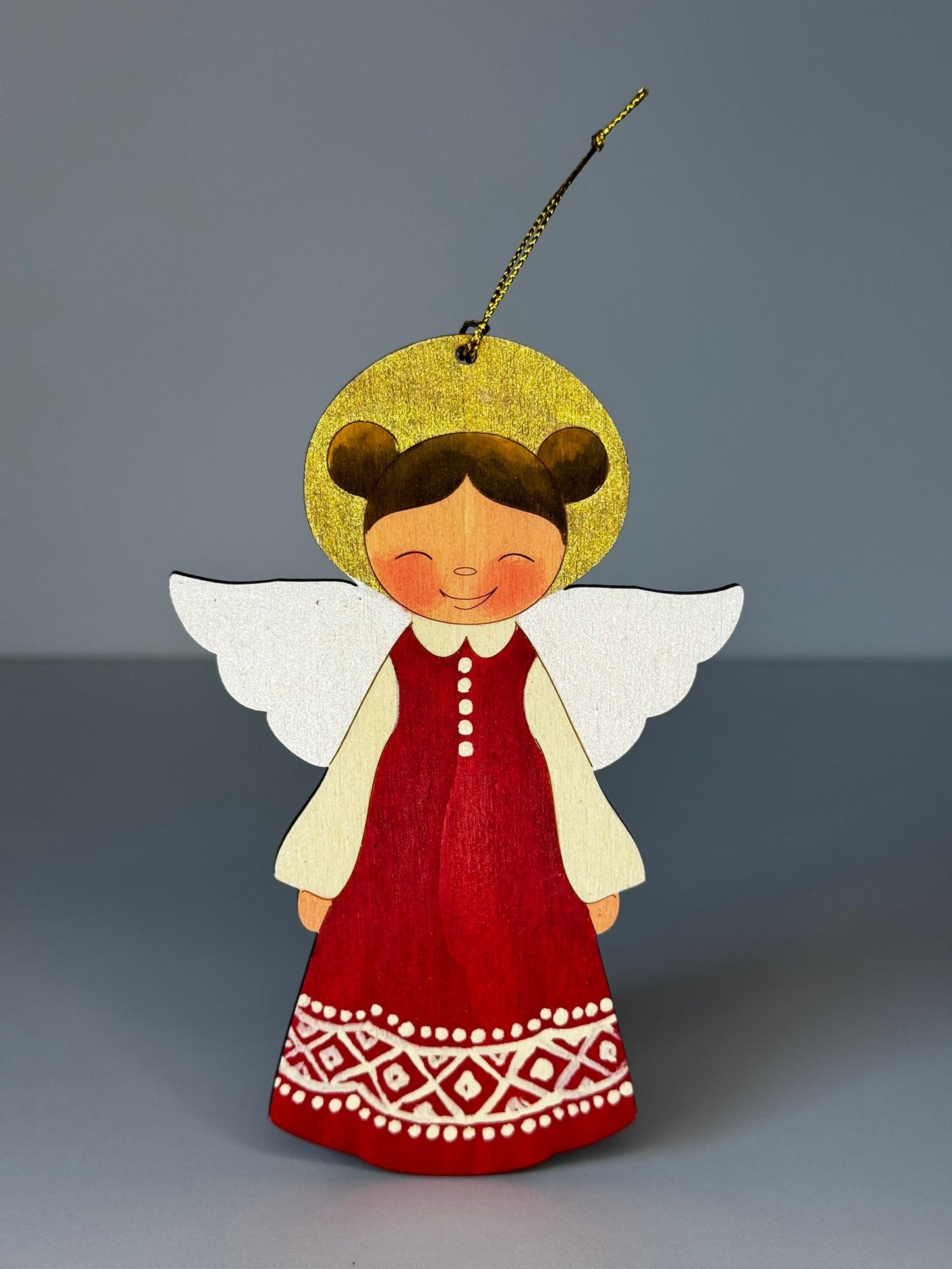Decorațiune pom înger cu rochiță roșie. Produs handmade