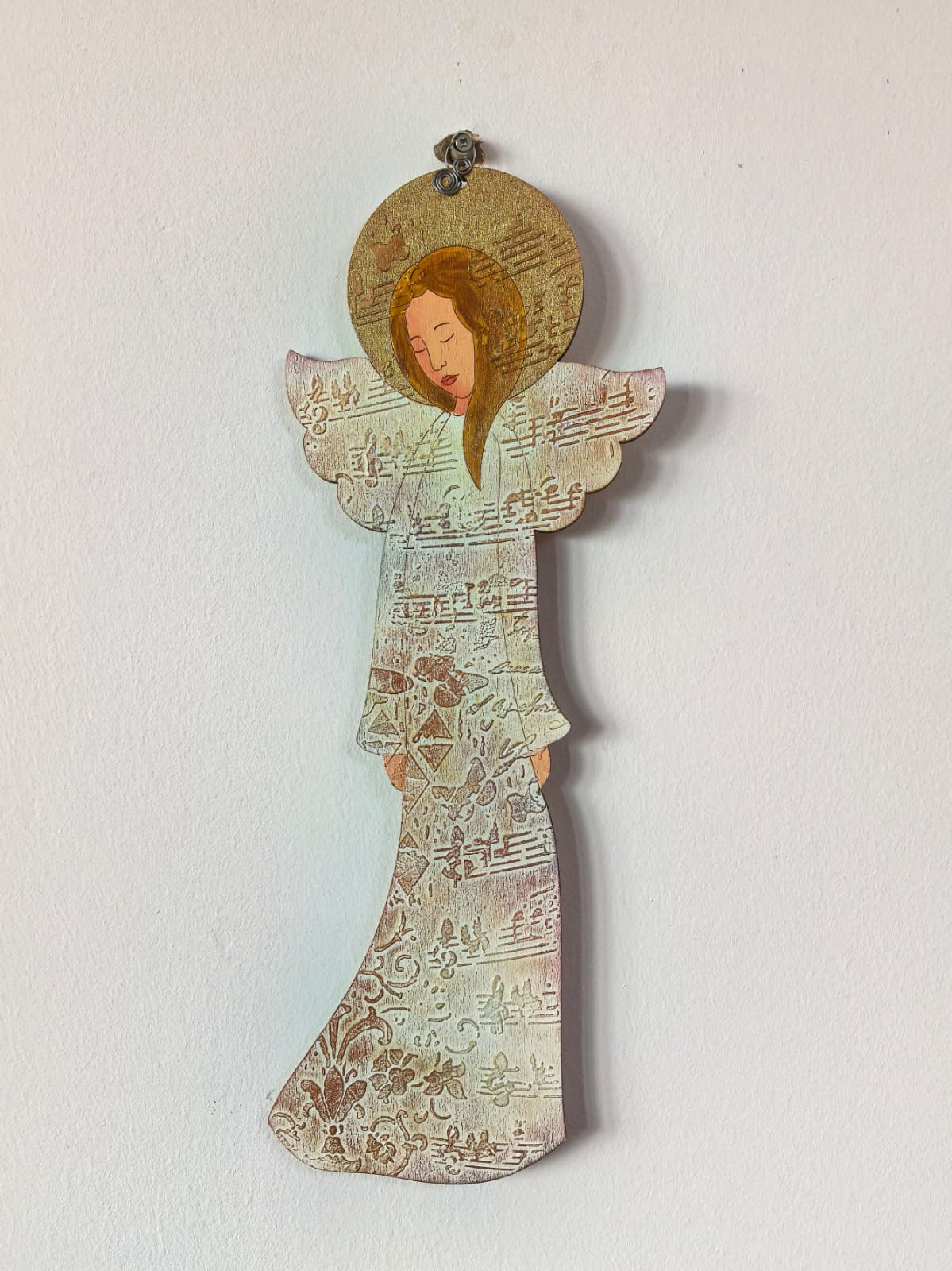 Decorațiune înger alb model partitură muzicală