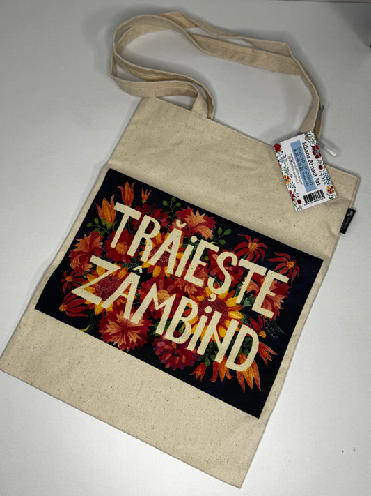 Traistă din bumbac cu mesaj: „Trăiește zâmbind”