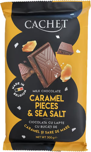 Ciocolată Cachet cu bucăți de caramel și sare de mare, 300 g, produsă în Belgia
