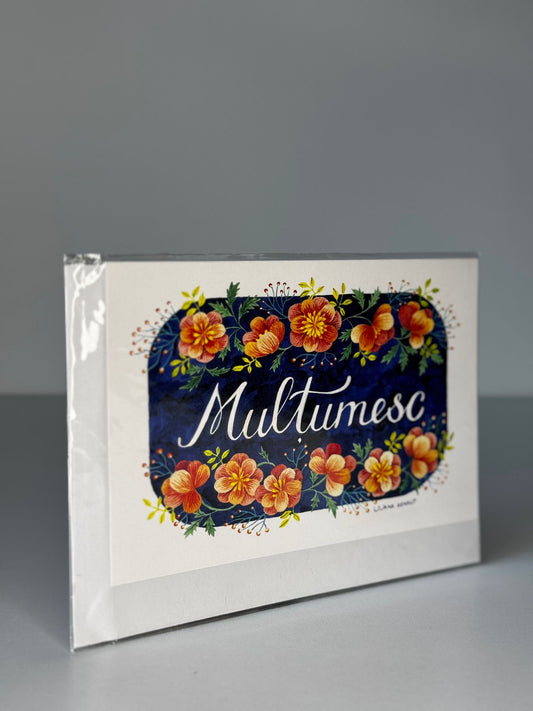 Felicitare ilustrată pentru momente speciale cu mesaj: „Mulțumesc”